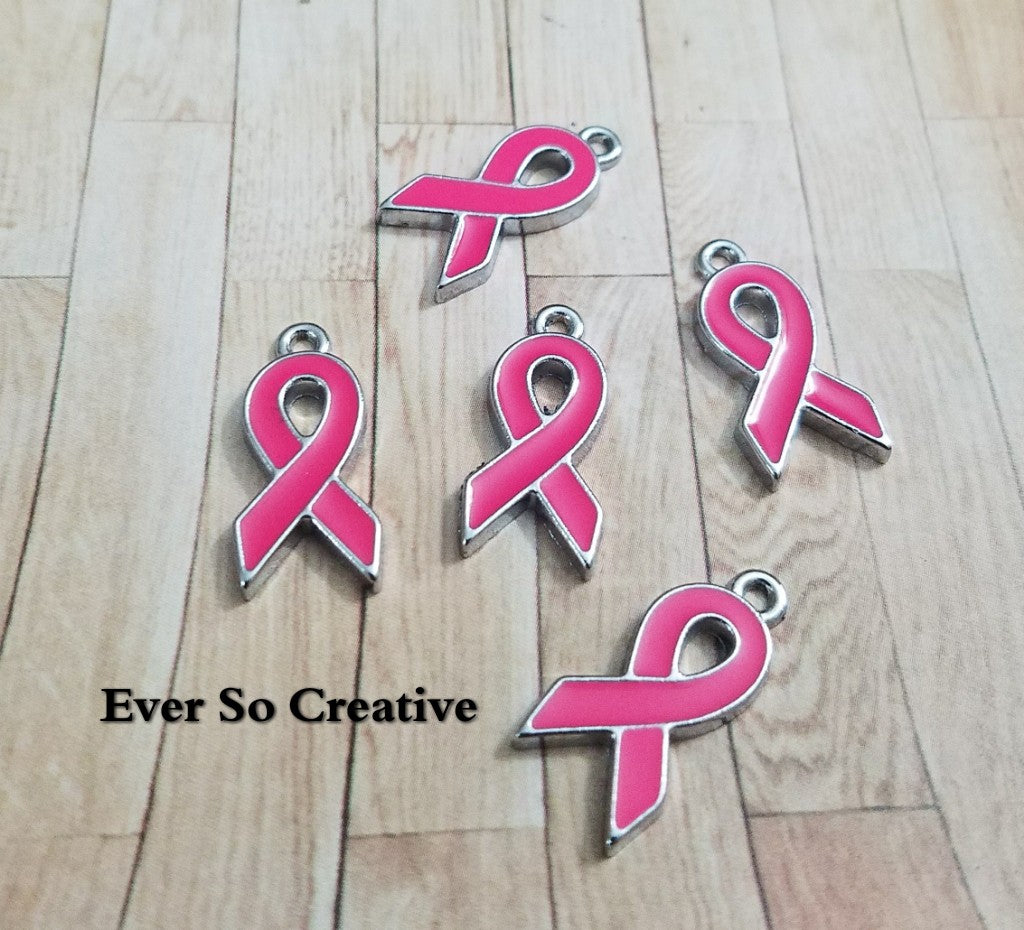 ESC-AWC07: Enamel Dark Pink Ribbon Pendants: 12x18mm