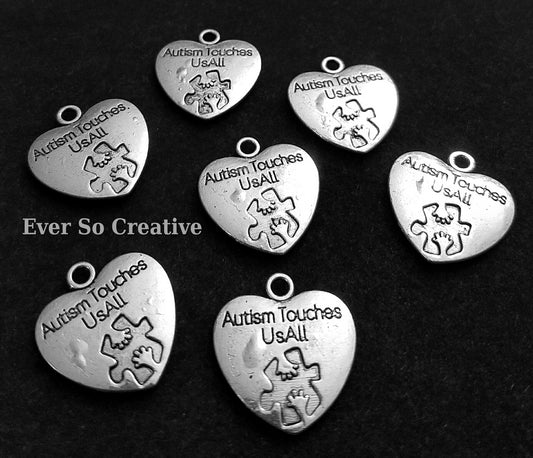 ESC-AWC11: Antique Silver Autisim Touches All Heart Pendant: 25x25mm