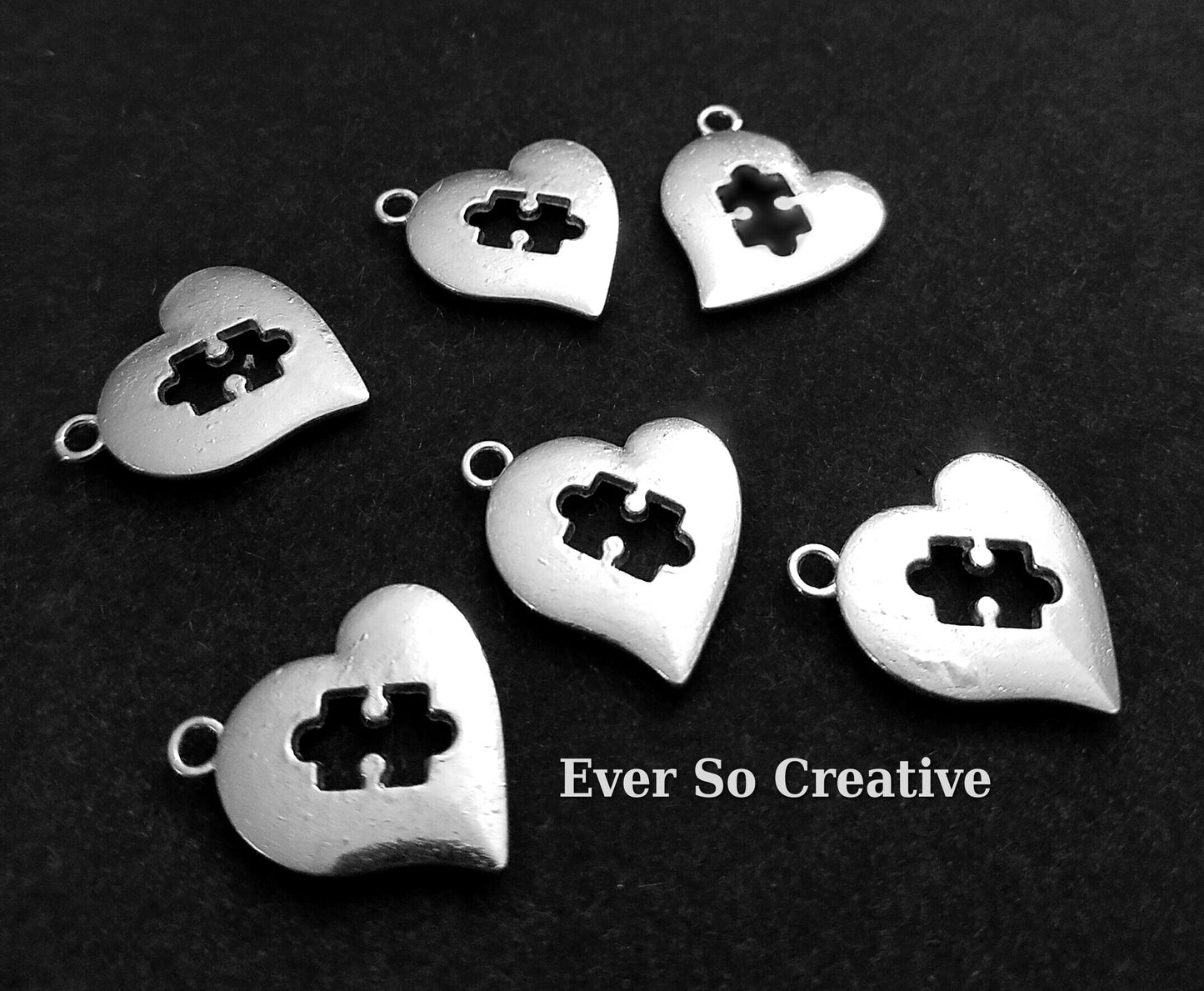 ESC-AWC12: Antique Silver Autism Heart with Cut-Out Puzzle Piece Inside: 25x25mm