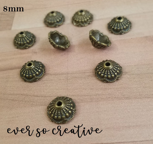 ESC-BC01: Antique Brass Bead Caps: 8mm