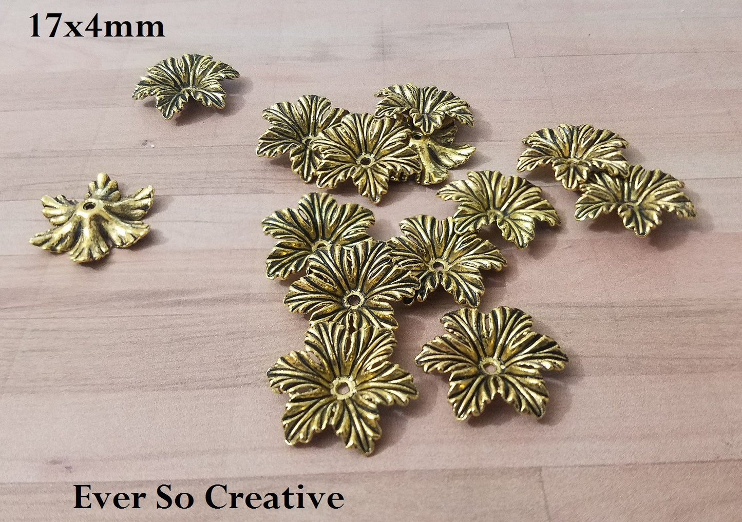 ESC-BC02: Antique Gold Flower Bead Cap: 17x4mm