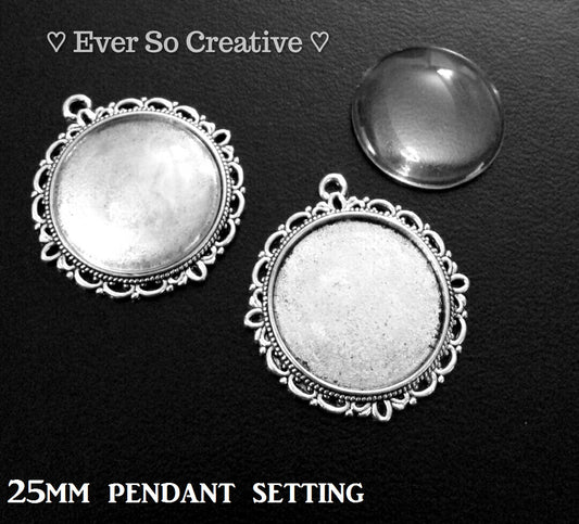 ESC-BEZ01: Antique Silver Bezel Pendant & Glass Setting