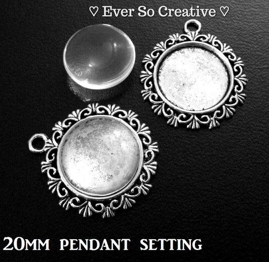 ESC-BEZ05: Antique Silver Floral Bezel Pendant & Glass Setting