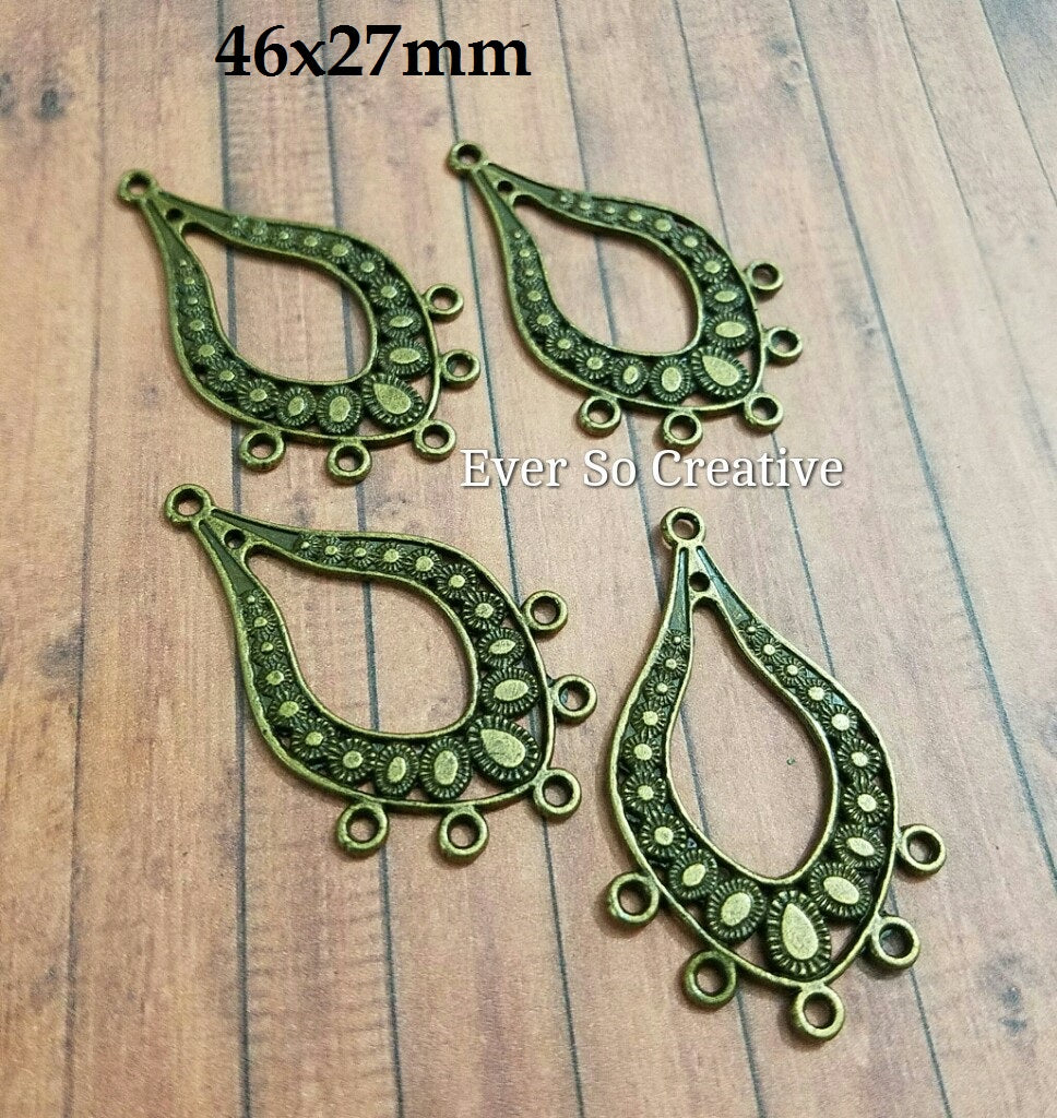 ESC-CH02: Antique Brass Boho Earring Settings: 46x27mm: 6pcs