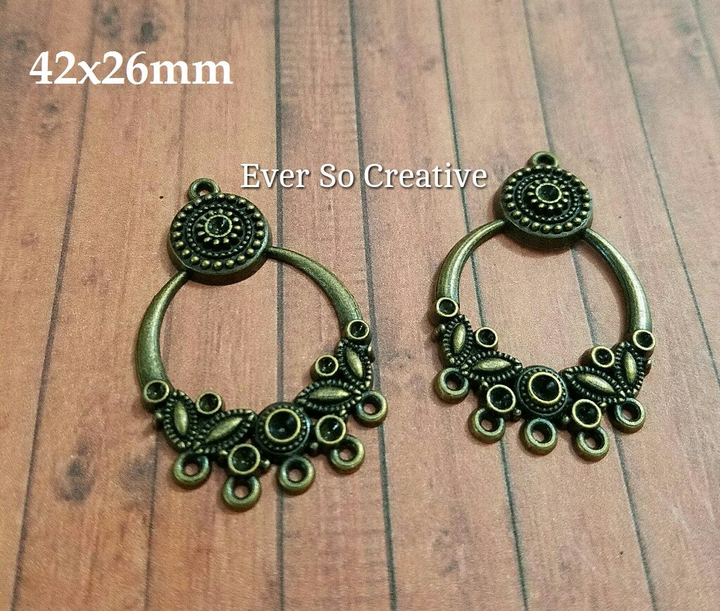 ESC-CH26: Antique Brass Ex. Large Floral Pendant Settings: 42x26mm [2pcs]