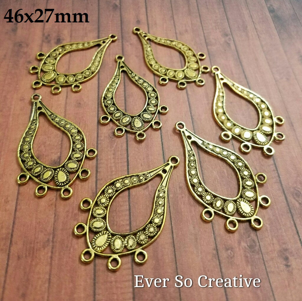 ESC-CH28: Antique Gold Boho Chandelier Pendant/Earring Settings: 47x27mm [4pcs]