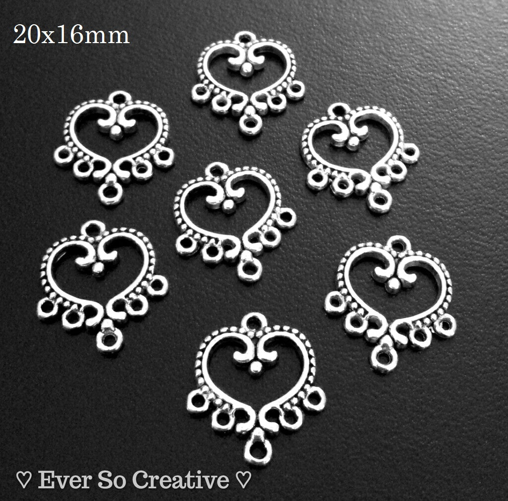 ESC-CH33: Antique Silver Heart Chandelier Settings: 20x16mm [6pcs]