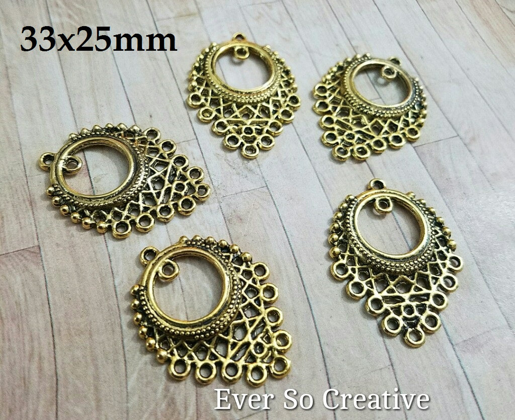 ESC-CH49: Antique Gold Earring/Pendant Settings: 33x23mm [4pcs]