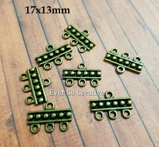 ESC-CH54: Antique Brass Three Hole Bar Chandelier Connector: 17x13mm [6pcs]
