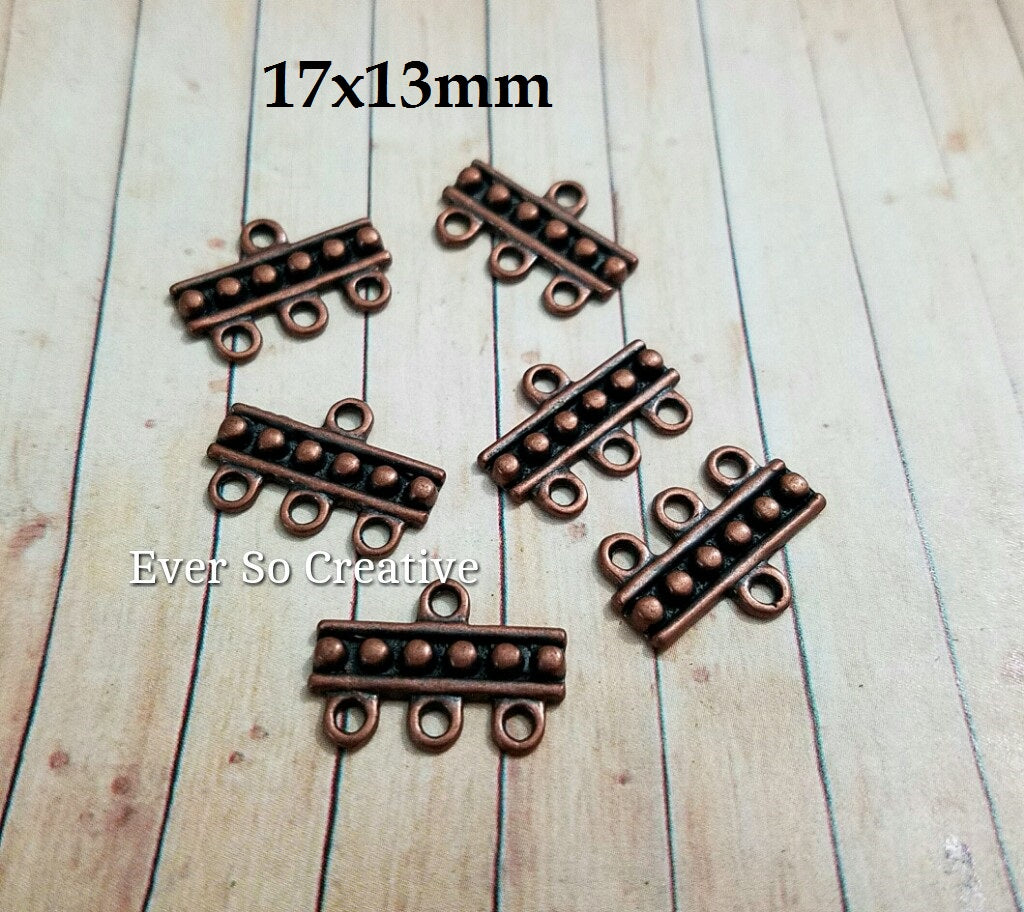 ESC-CH55: Antique Copper Three Hole Bar Chandelier Connector: 17x13mm [6pcs]