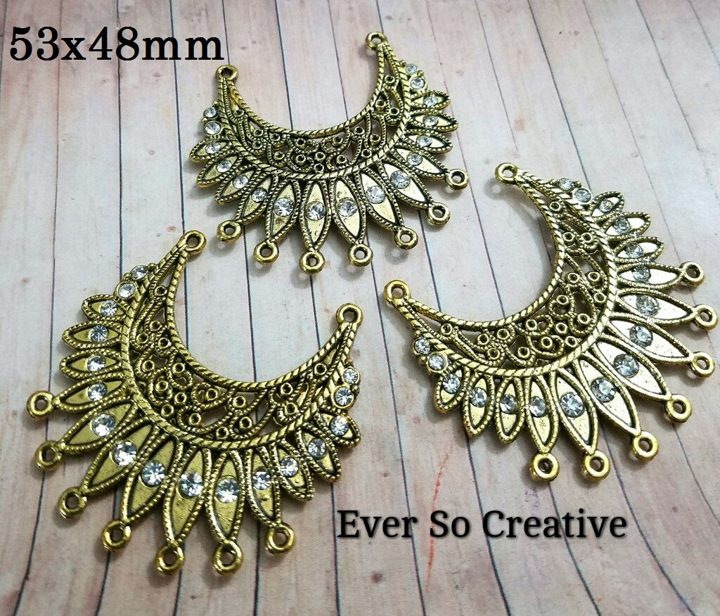 ESC-CH66: Antique Gold Ex. Large Pendant with Crystal Stones: 53x48mm [1pc]