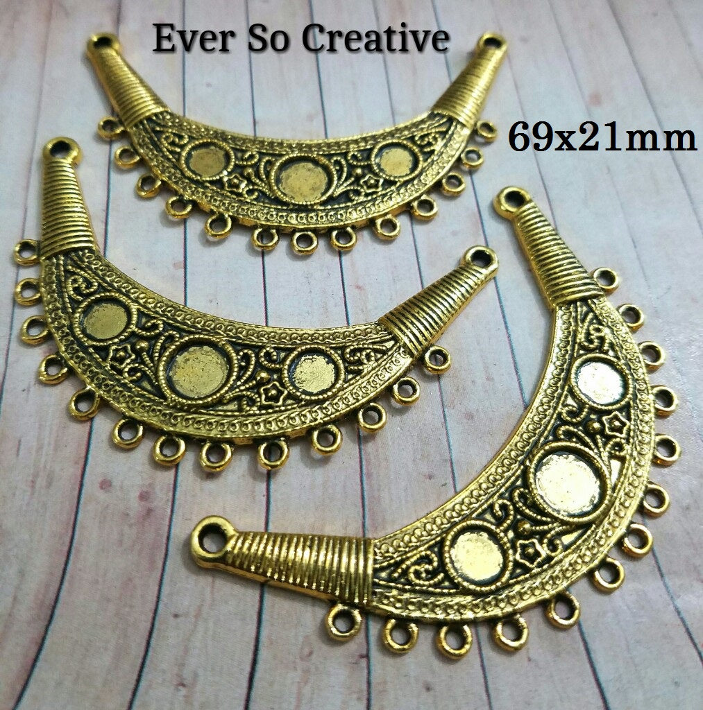 ESC-CH69: Antique Gold Ex. Large Pendant Setting with Three Settings: 69x21mm [2pcs]