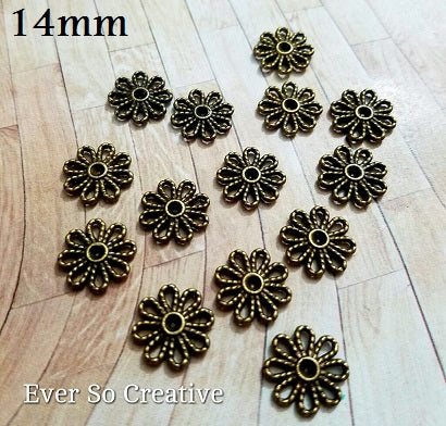 ESC-CN02: Antique Brass Daisies Connectors: 14mm: 12pcs