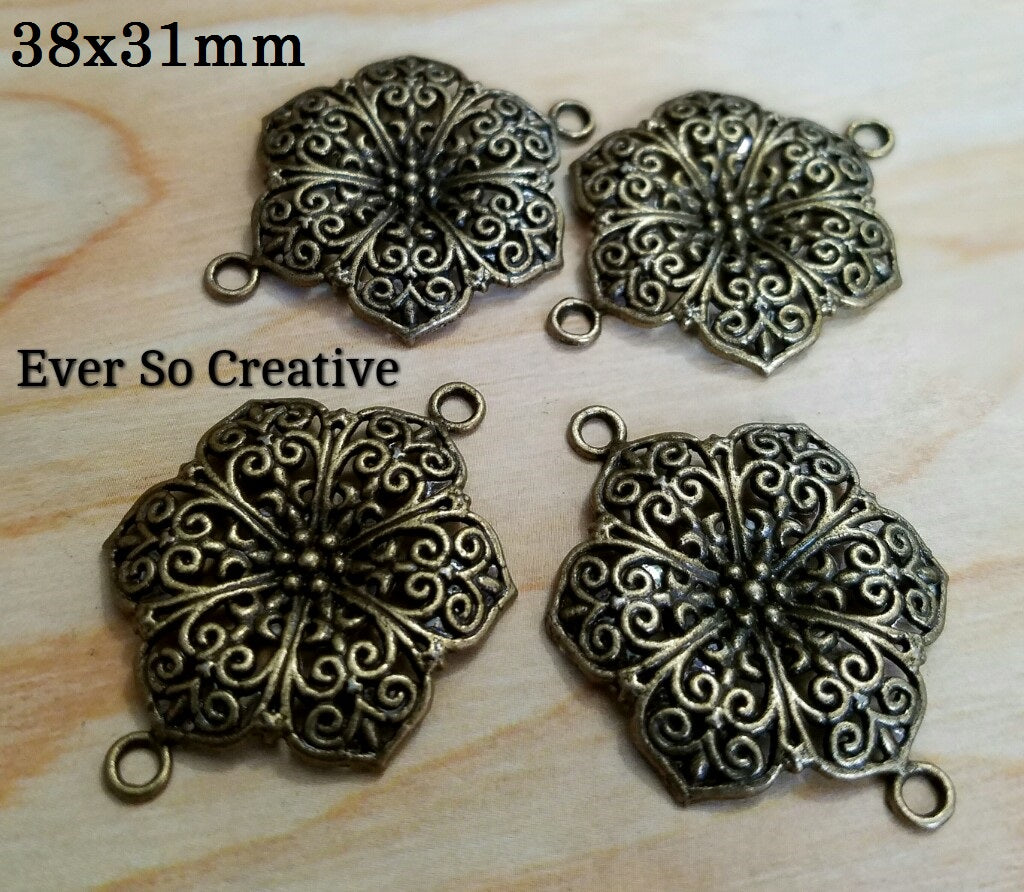 ESC-CN11: Antique Brass Filigree Lily Connectors: 38x31mm: 4pcs