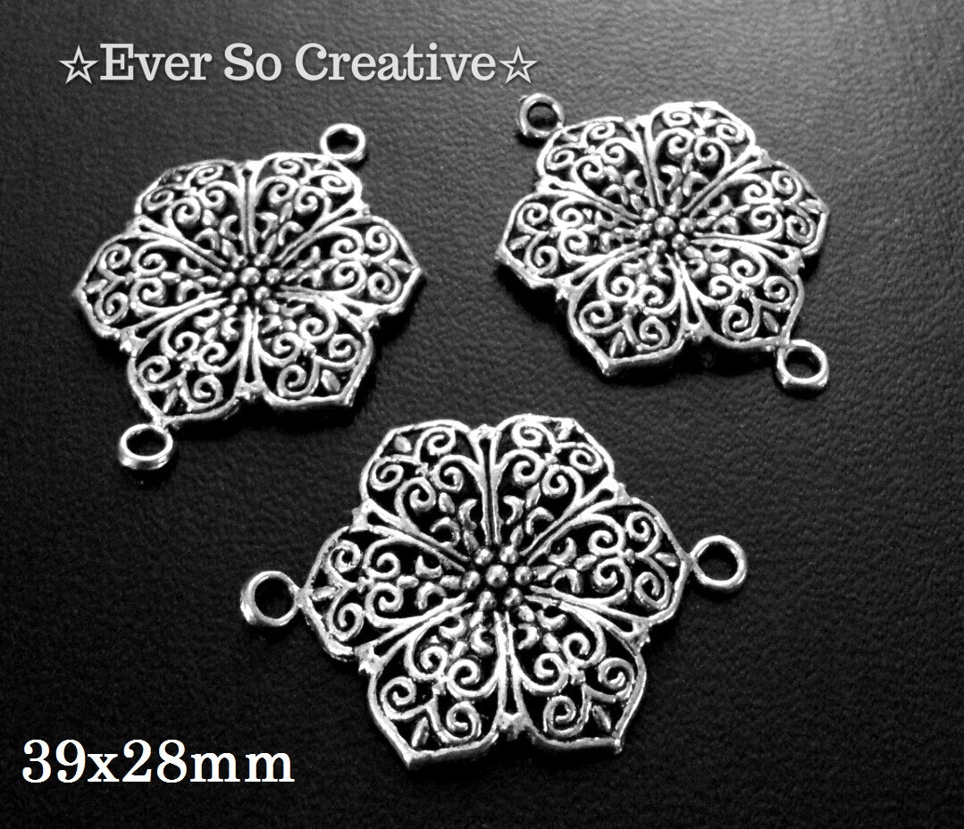 ESC-CN12: Antique Silver Filigree Lily Connectors: 38x31mm: 4pcs