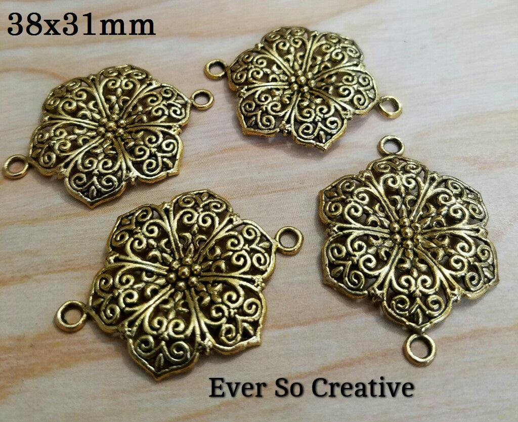 ESC-CN13: Antique Gold Filigree Lily Connectors: 38x31mm: 4pcs