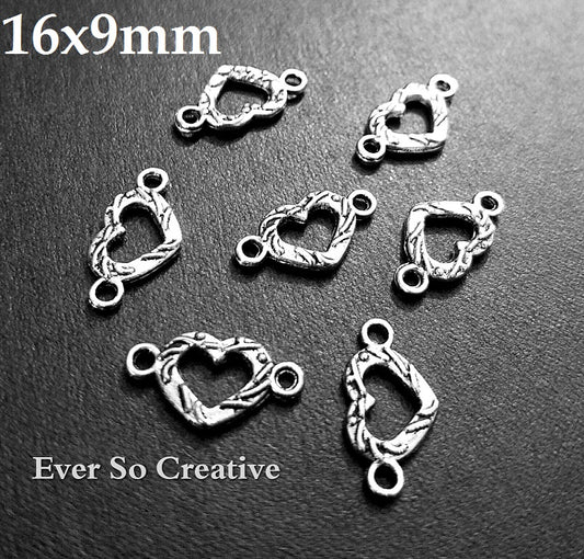 ESC-CN20: Antique Silver Small Heart Connectors: 16x9mm: 12pcs