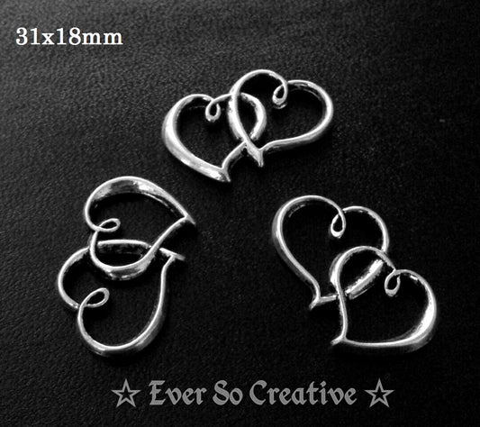 ESC-CN21: Antique Silver Double Heart Connectors: 31x18mm: 5pcs