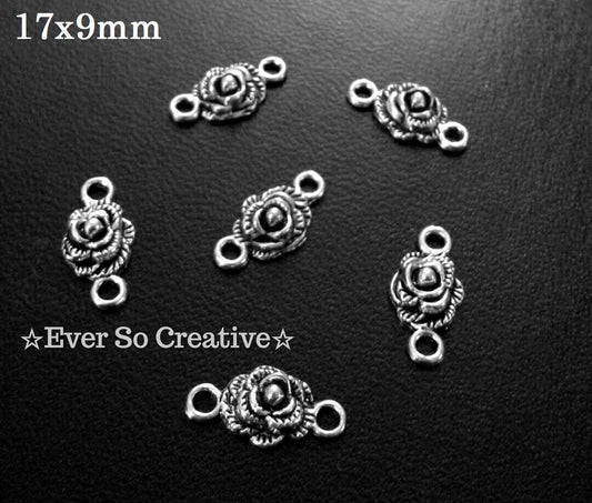 ESC-CN35: Antique Silver Rose Connector Links: 17x9mm: 15pcs