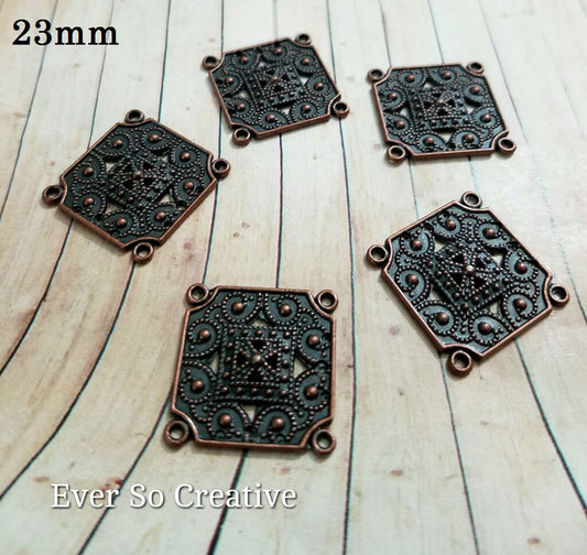 ESC-CN36: Antique Copper Square Bali Connectors: 23mm: 5pcs