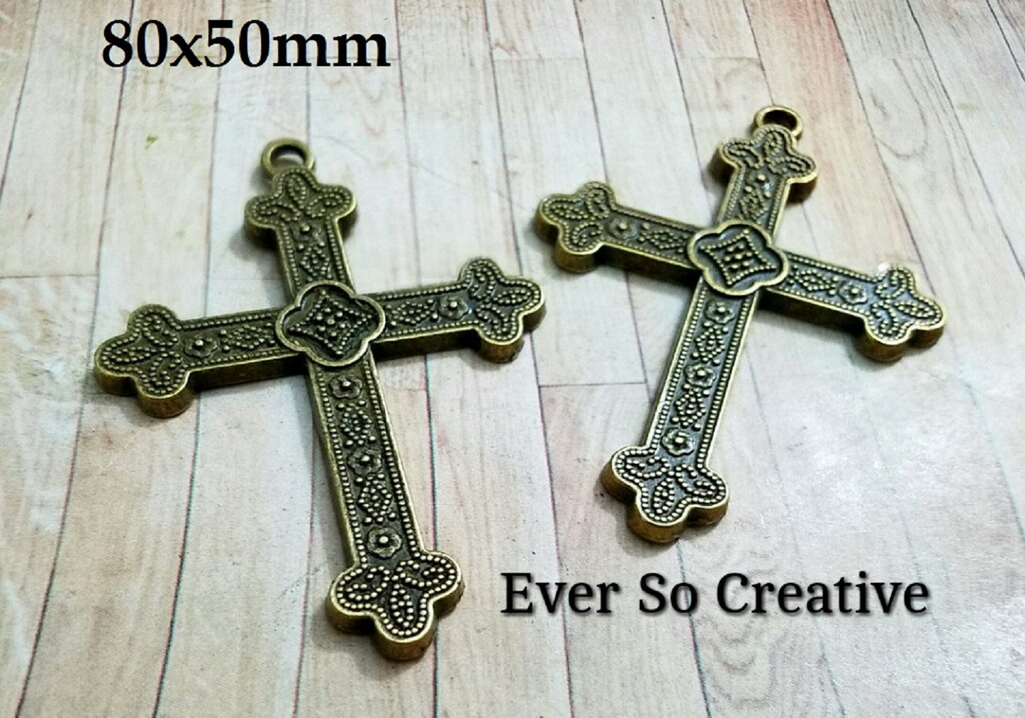 ESC-CR01: Antique Brass Cross Fleury Pendants (3pcs) 80x50mm