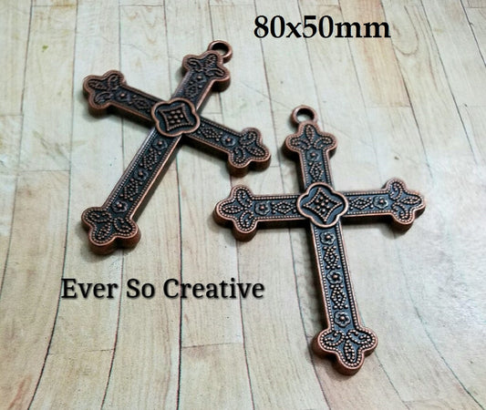 ESC-CR02: Antique Copper Cross Fleury Pendants (3pcs)