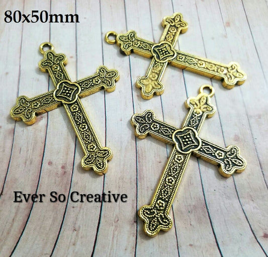 ESC-CR03: Antique Gold Cross Fleury Pendants (3pcs)