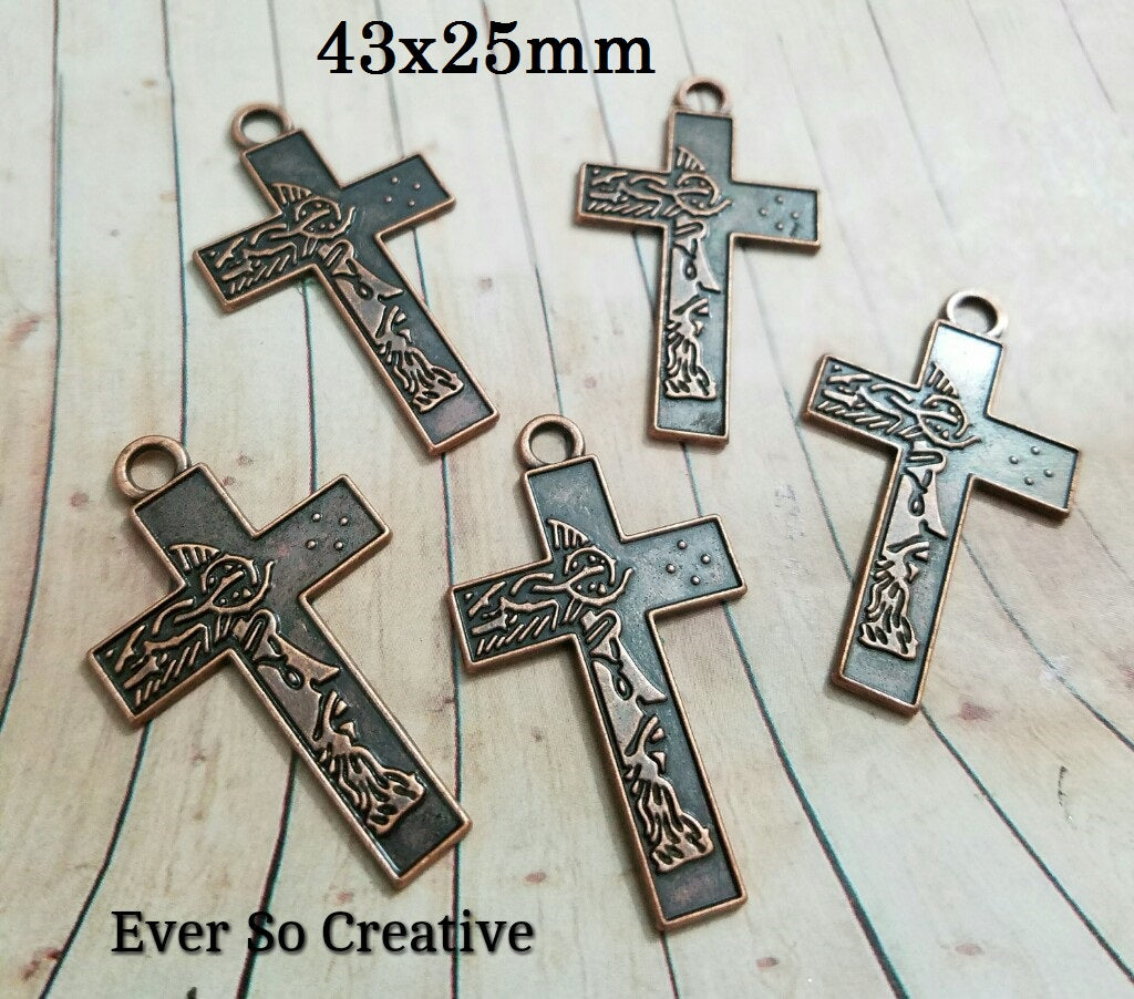 ESC-CR06: Antique Copper Cross Pendant: Teared Christ Face Engraved: 43x25mm (5pcs)