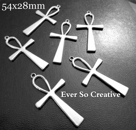 ESC-CR09: Antique Silver Ankh Cross Pendants: 54x28mm: 5pcs