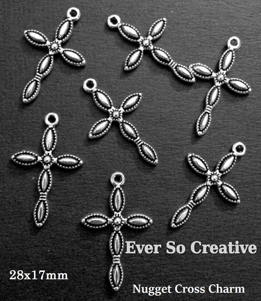 ESC-CR12: Antique Silver Nugget Cross Charms: 28x17mm: 10pcs