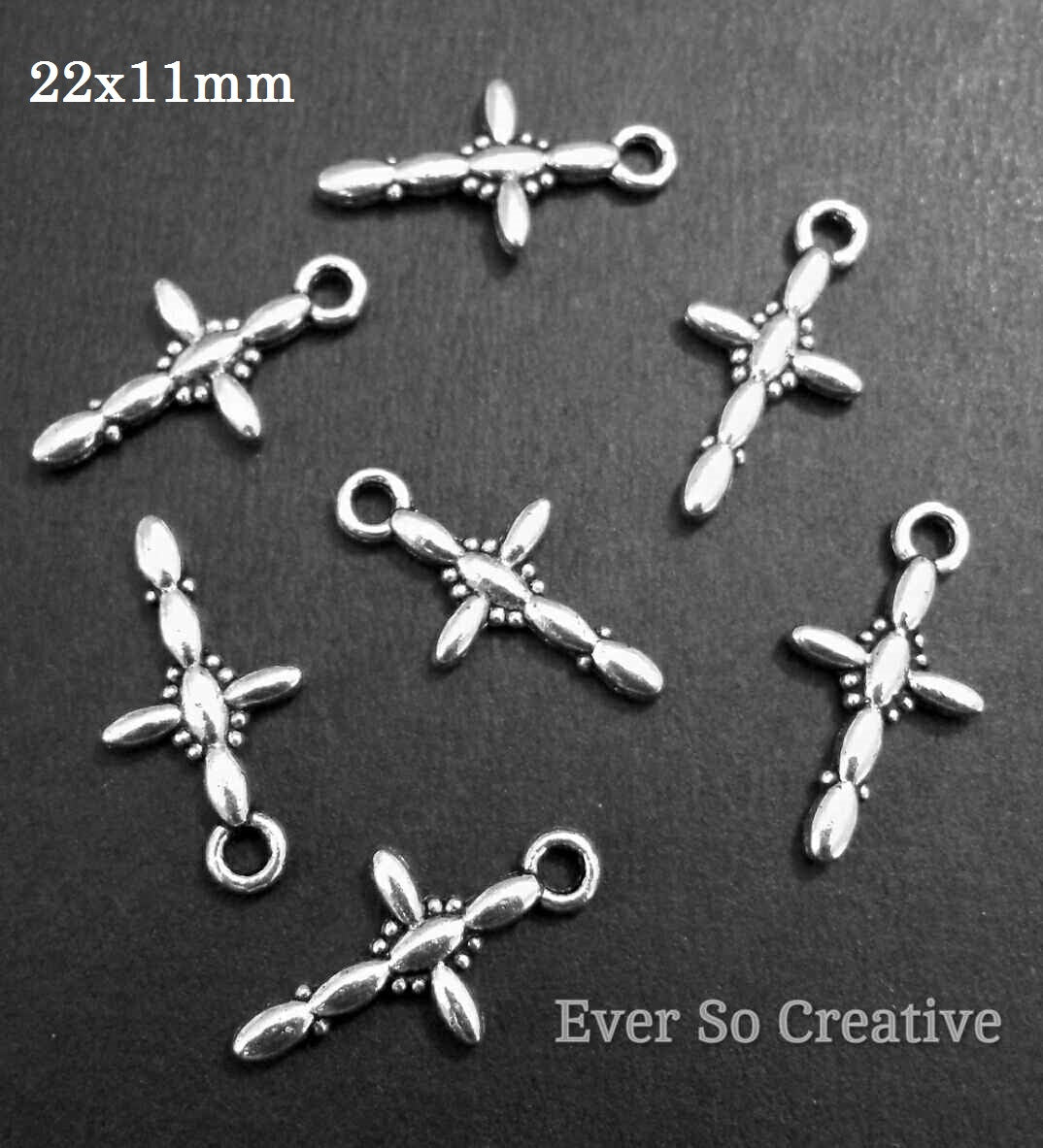 ESC-CR13: Antique Silver Small Nugget Cross Charms: 22x11mm: 12pcs