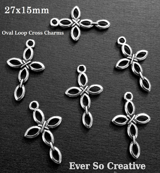 ESC-CR14: Antique Silver Hollow Nugget Cross Charms: 27x15mm: 12pcs