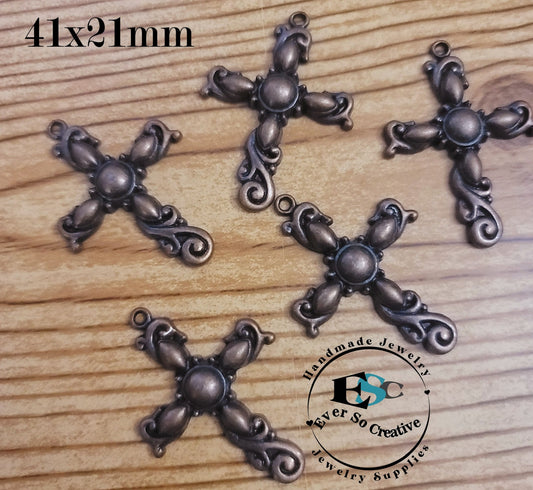 ESC-CR15: Antique Copper Bubble Cross Pendant: 41x24mm: 5pcs