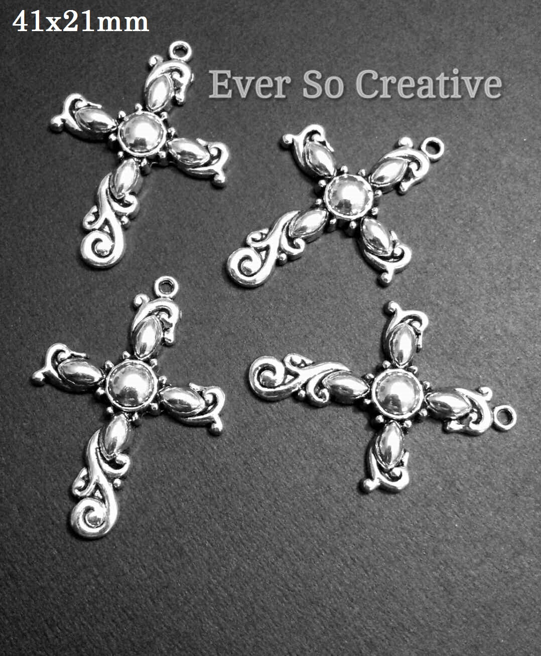 ESC-CR16: Antique Silver Bubble Cross Pendant: 41x24mm: 5pcs