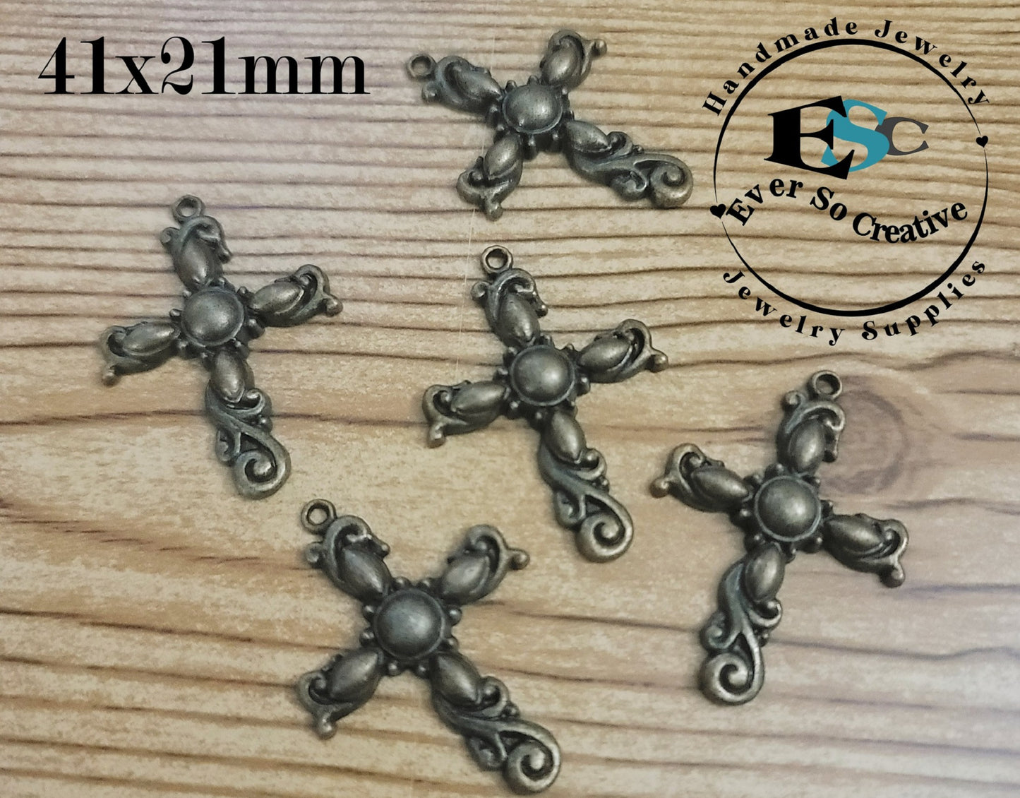 ESC-CR17: Antique Brass Bubble Cross Pendant: 41x24mm: 5pcs