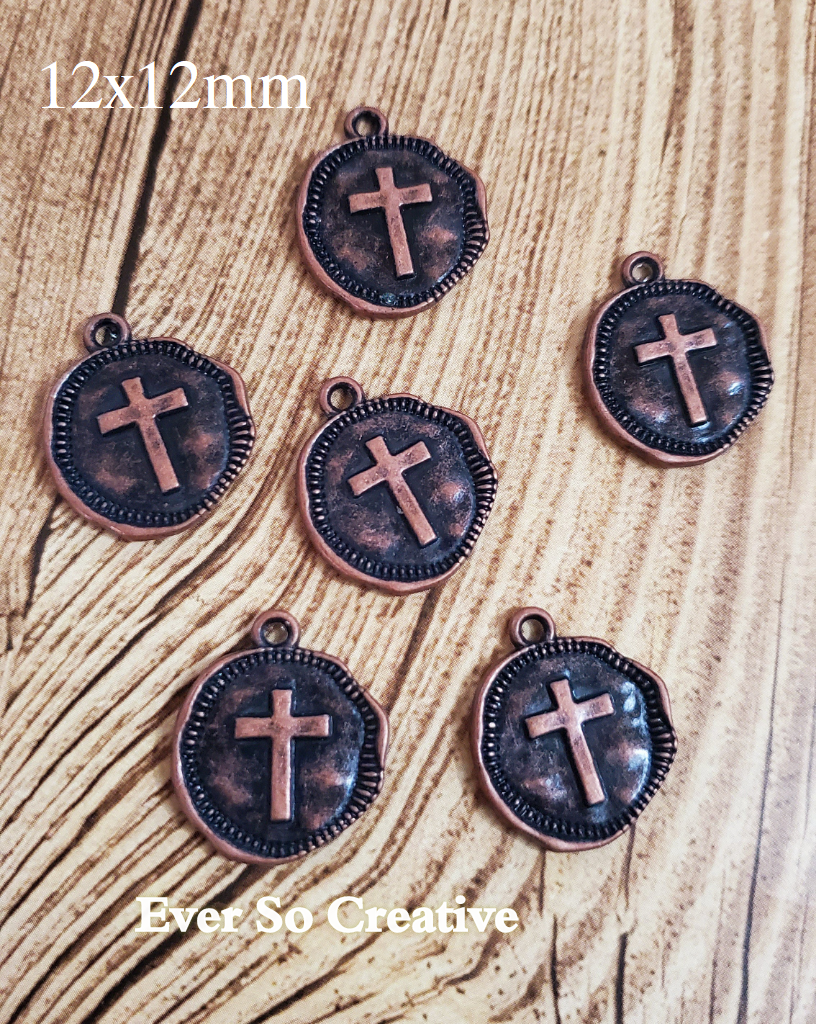 ESC-CR204: Antique Copper Cross Coin Charms: 20x18mm: 6pcs