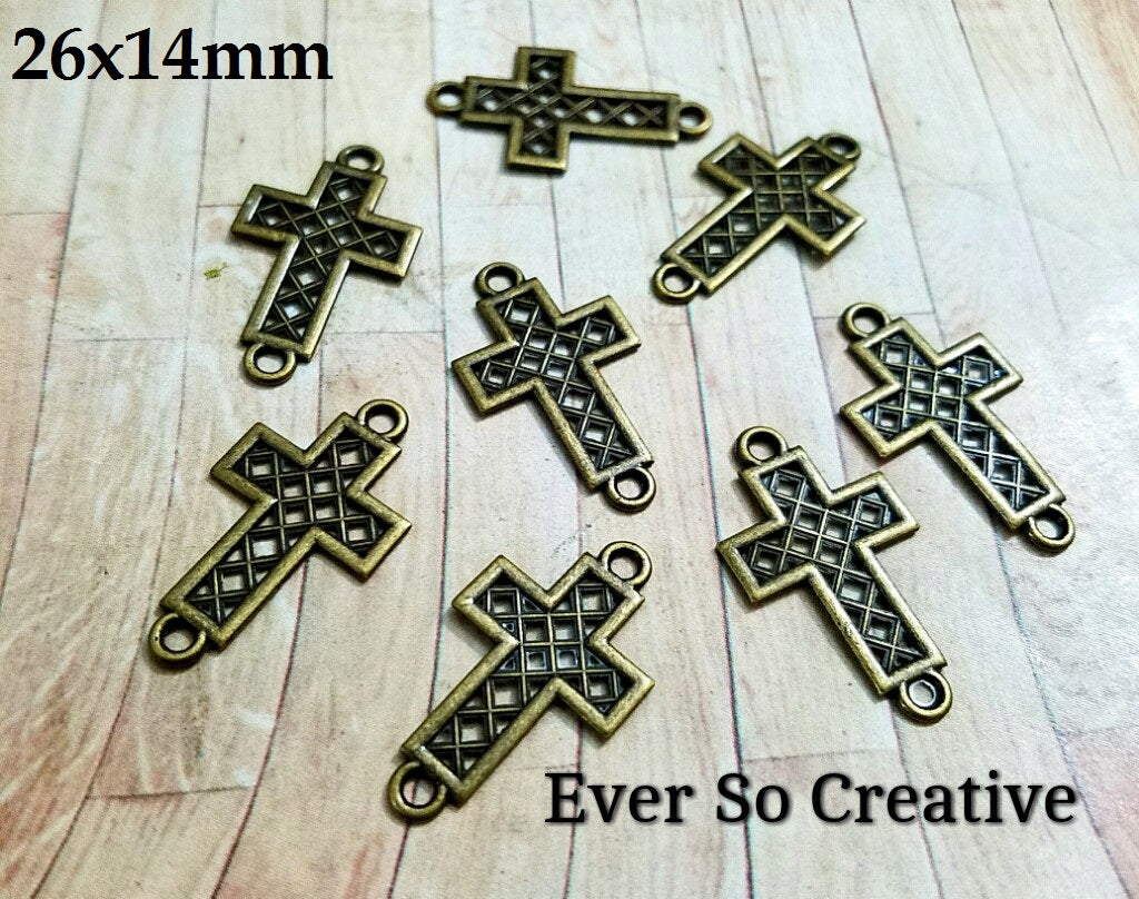 ESC-CR27: Antique Brass Filigree Cross Connector Charms: 26x14mm: 12pcs