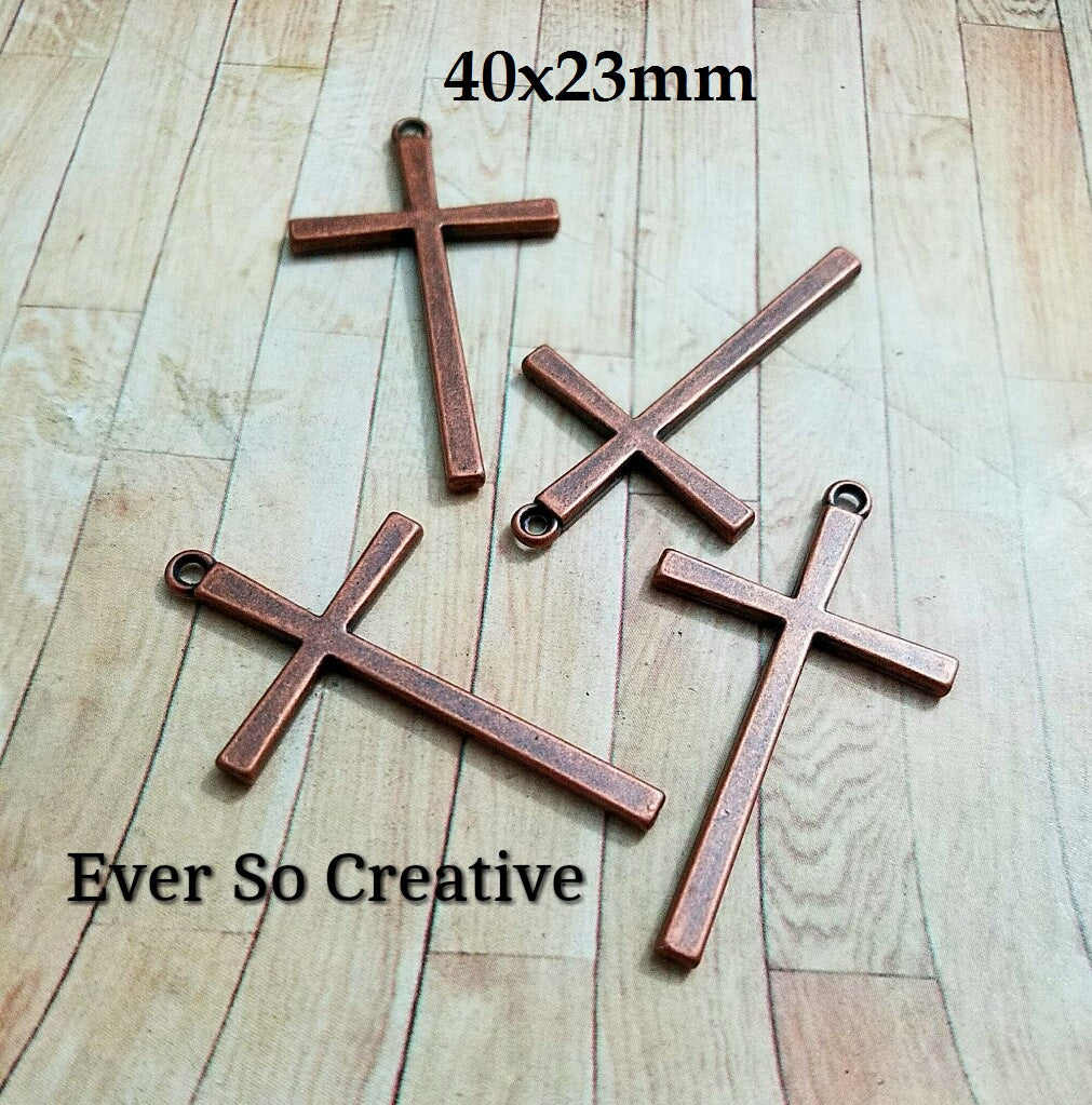 ESC-CR29: Antique Copper Large Skinny Cross:  40x23mm: 3pcs