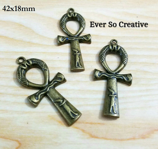 ESC-CR30: Antique Brass Egyptian Ankh Cross Pendants: 42x18mm 5pcs