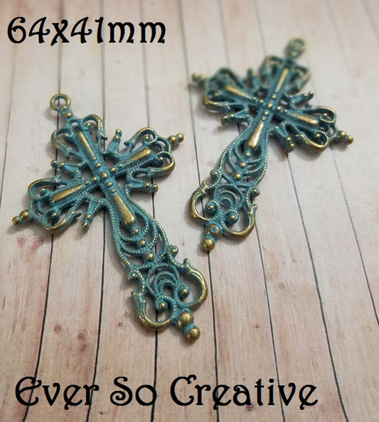 ESC-CR32: Patina Filigree Extra Large Cross Pendant: 64x41mm: 2pcs