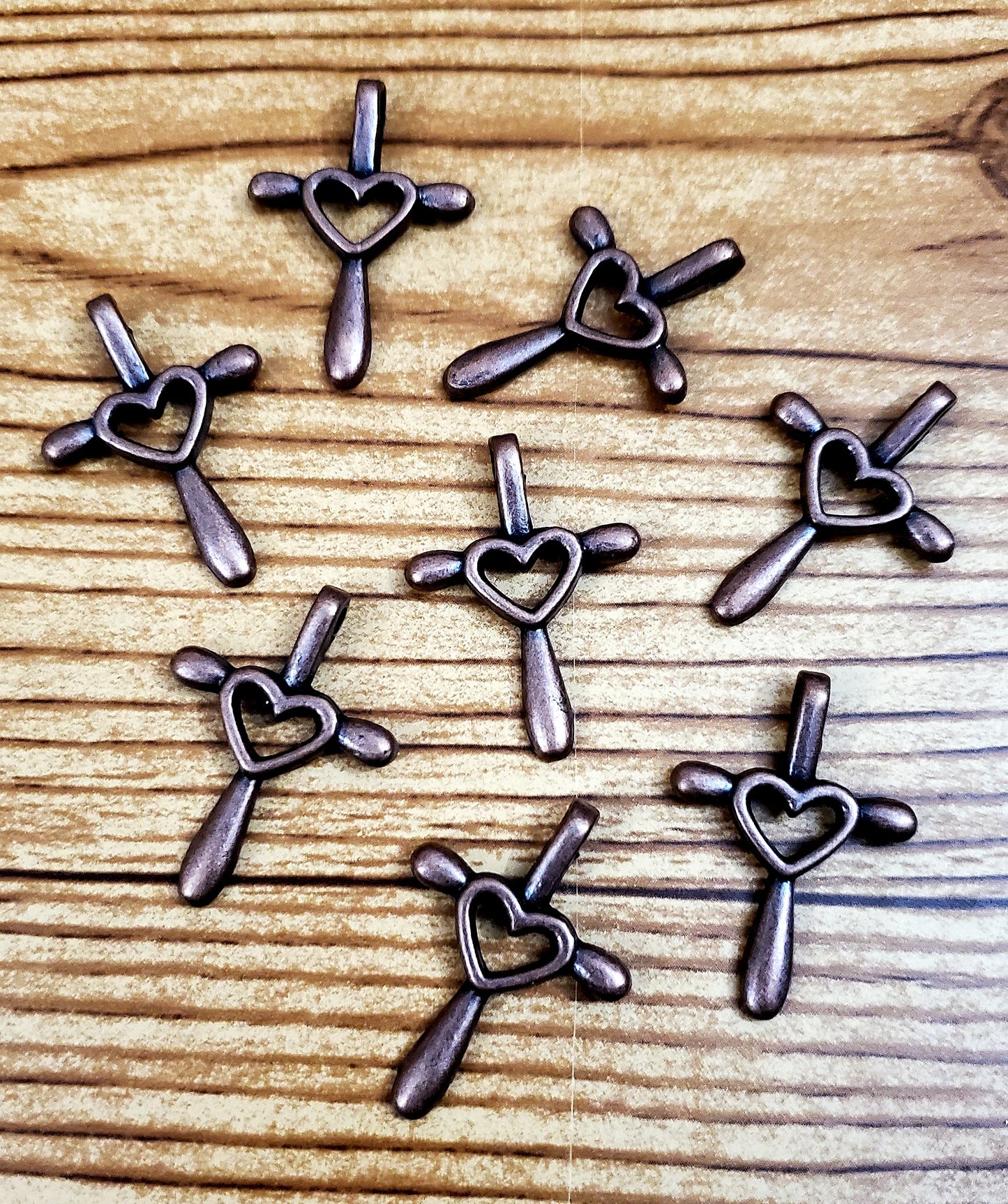 ESC-CR45: Antique Copper Heart Cross Pendants: 32x21mm: 5pcs