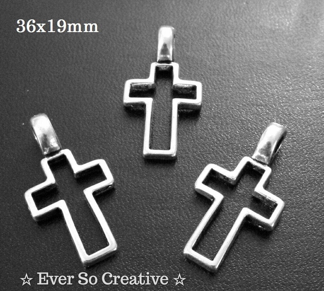 ESC-CR63: Antique Silver Hollow Cross Pendants: 36x19mm: 5pcs