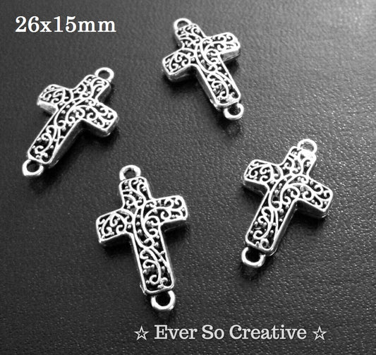 ESC-CR64: Antique Silver Filigree Cross Connector: 26x15mm: 5pcs