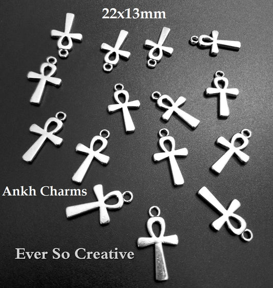 ESC-CR67: Antique Silver Ankh Cross Charms: 22x13mm: 15pcs