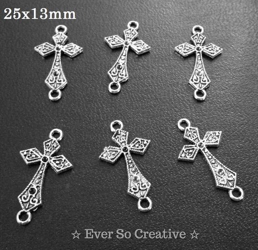 ESC-CR70: Antique Silver Cross Connector: 25x13mm: 10pcs