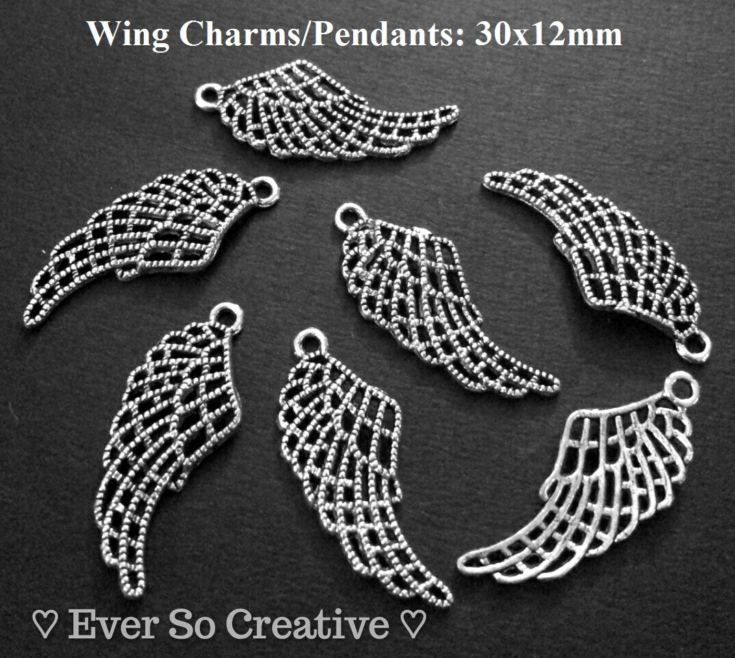 ESC-FW01: Antique Silver Filigree Wing Pendant: 30x12mm: 5pcs