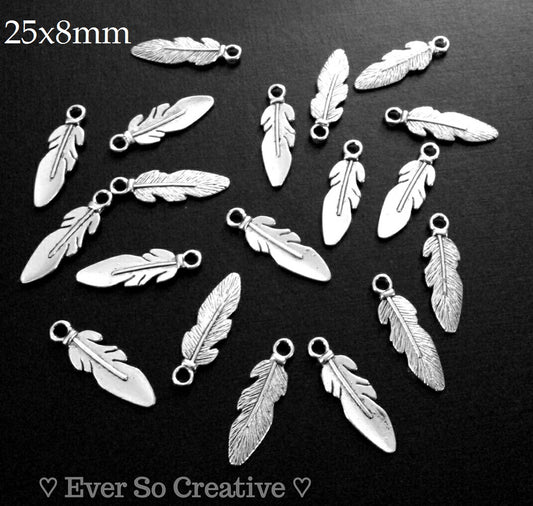 ESC-FW03: Antique Silver Feather Charms: 25x8mm: 10pcs