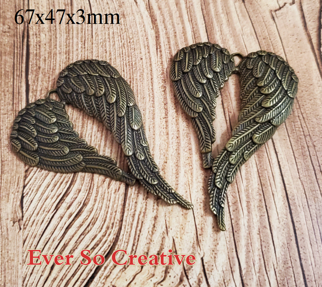 ESC-FW06: Antique Brass Extra Large Angel Wing Pendants: 69x47mm: 2pcs