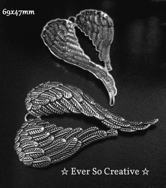 ESC-FW07: Antique Silver Extra Large Angel Wing Pendants: 69x47mm: 2pcs