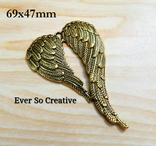 ESC-FW08: Antique Gold Extra Large Angel Wing Pendants: 69x47mm: 2pcs